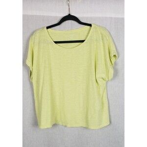 Eileen‎ Fisher Tee Shirt Yellow Lime M Boxy Crop Slub Hemp Organic Cotton Casual